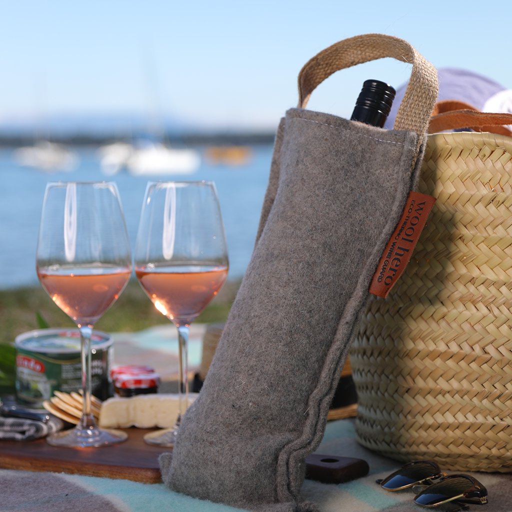 wool hero wine guard tote bag used at picnic